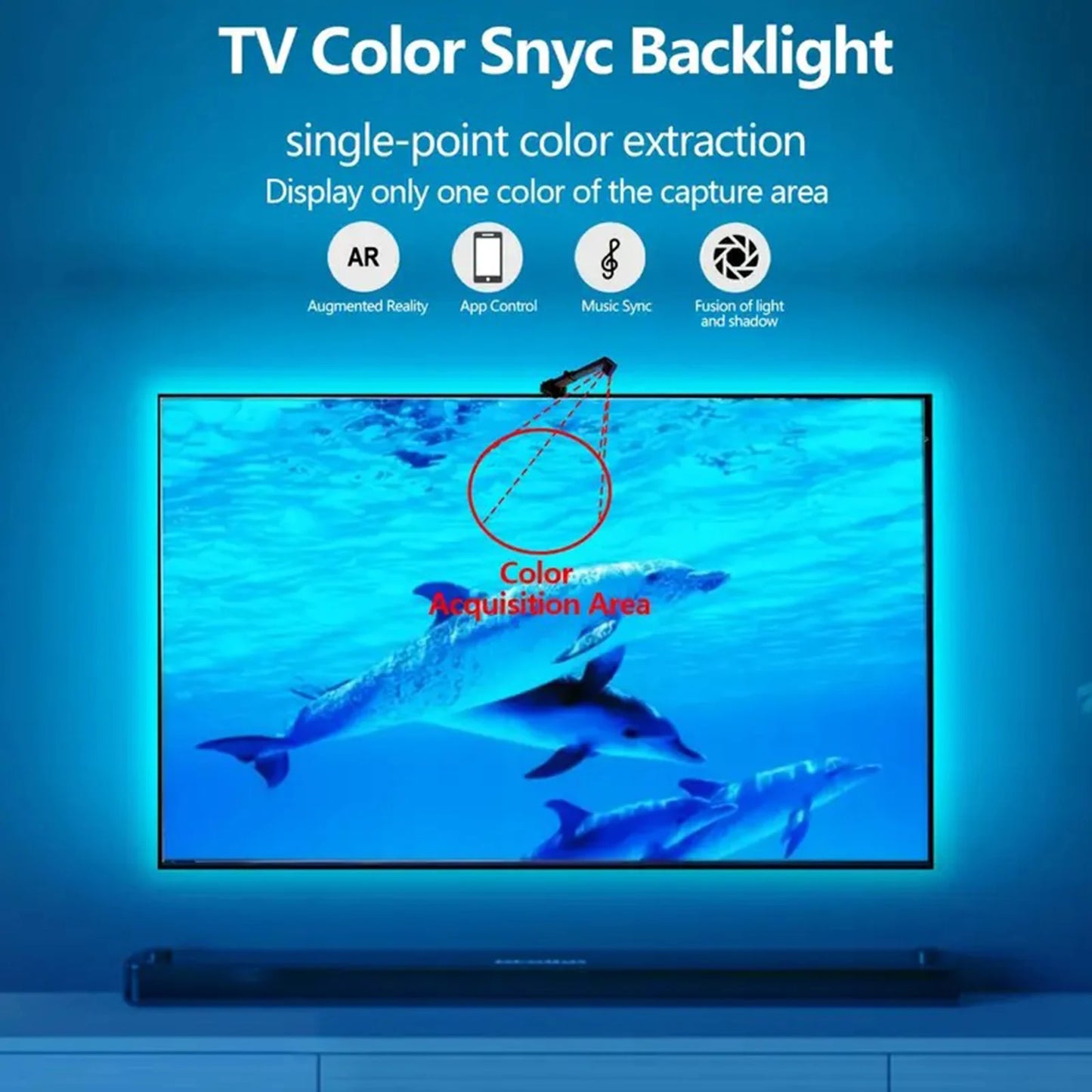 RGBIC LED TV Backlight Strip with Color Picking Sensor Music Sync App and Controler