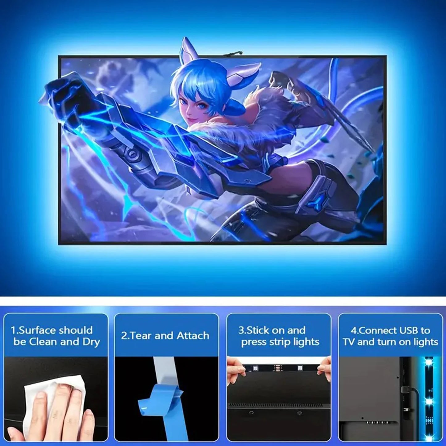 RGBIC LED TV Backlight Strip with Color Picking Sensor Music Sync App and Controler