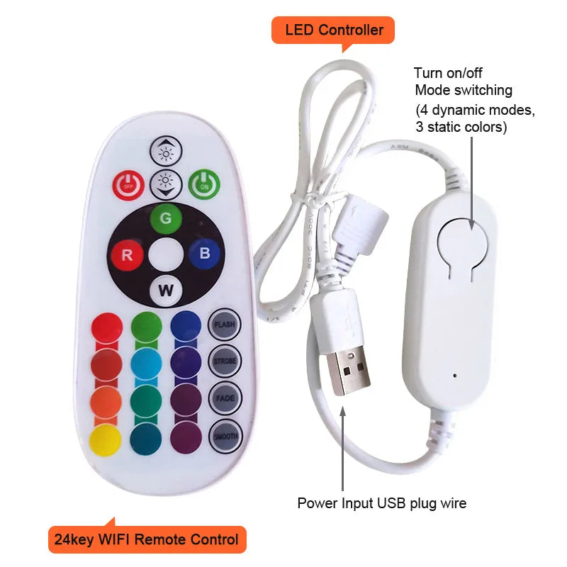 5V Wifi Bluetooth-compatible USB RGB COB LED Strip Light 24key 44key Remote Control Kit 576 LEDs Linear Lighting Flexible Tape