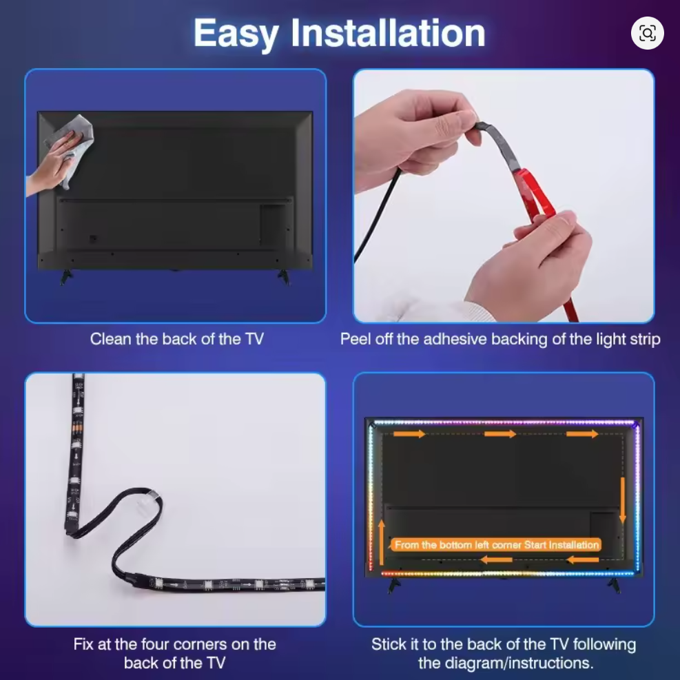 RGBIC LED TV Backlight Strip with Color Picking Sensor Music Sync App and Controler