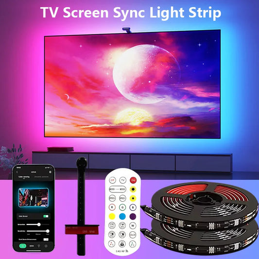 RGBIC LED TV Backlight Strip with Color Picking Sensor Music Sync App and Controler